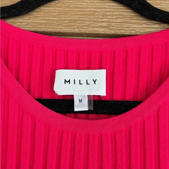 Milly Vibrant Fuchsia Sleeveless Pleated Dress NWOT Sz M - Picture 3 of 6